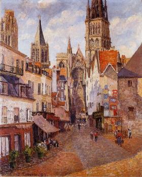 Camille Pissarro : Sunlight, Afternoon, La Rue de l'Epicerie, Rouen